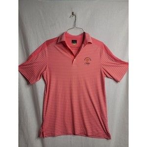 Greg Norman Men's Small Pink Blue Striped Golf Polo Shirt Kiawah Ocean Course